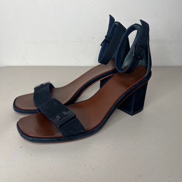Tory Burch Navy Gabrielle Leather City Block Heel Sandal Size 8 - Picture 8 of 10